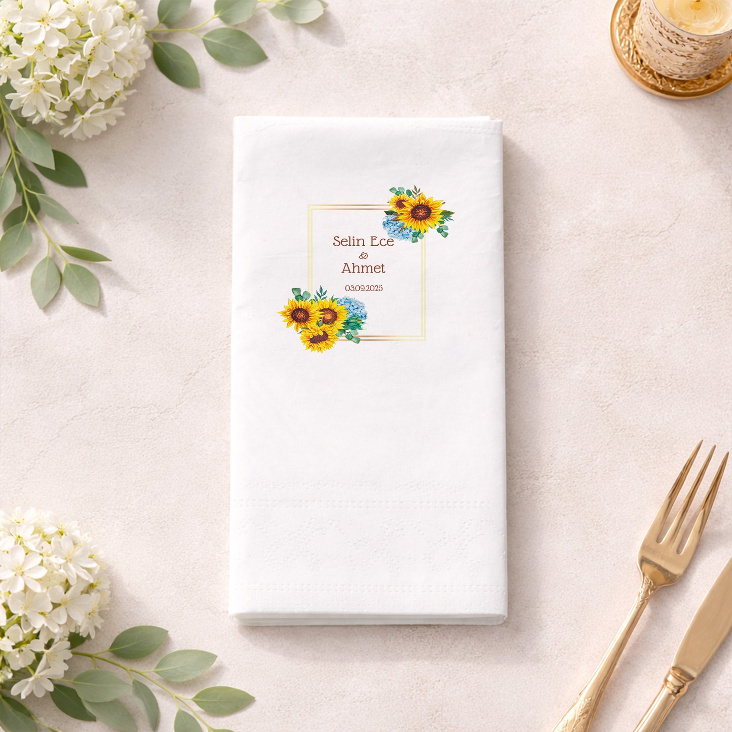 Düğün Nişan Kına İçin Çiçekli Baskılı Peçete – Kişiye Özel Özel Gün Peçetesi