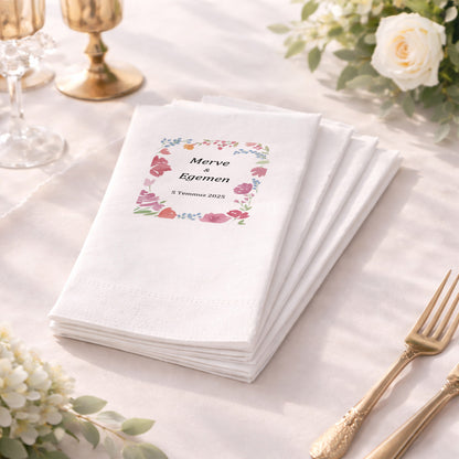 Düğün Nişan Kına İçin Çiçek Çerçeveli Baskılı Peçete – Kişiye Özel Peçete