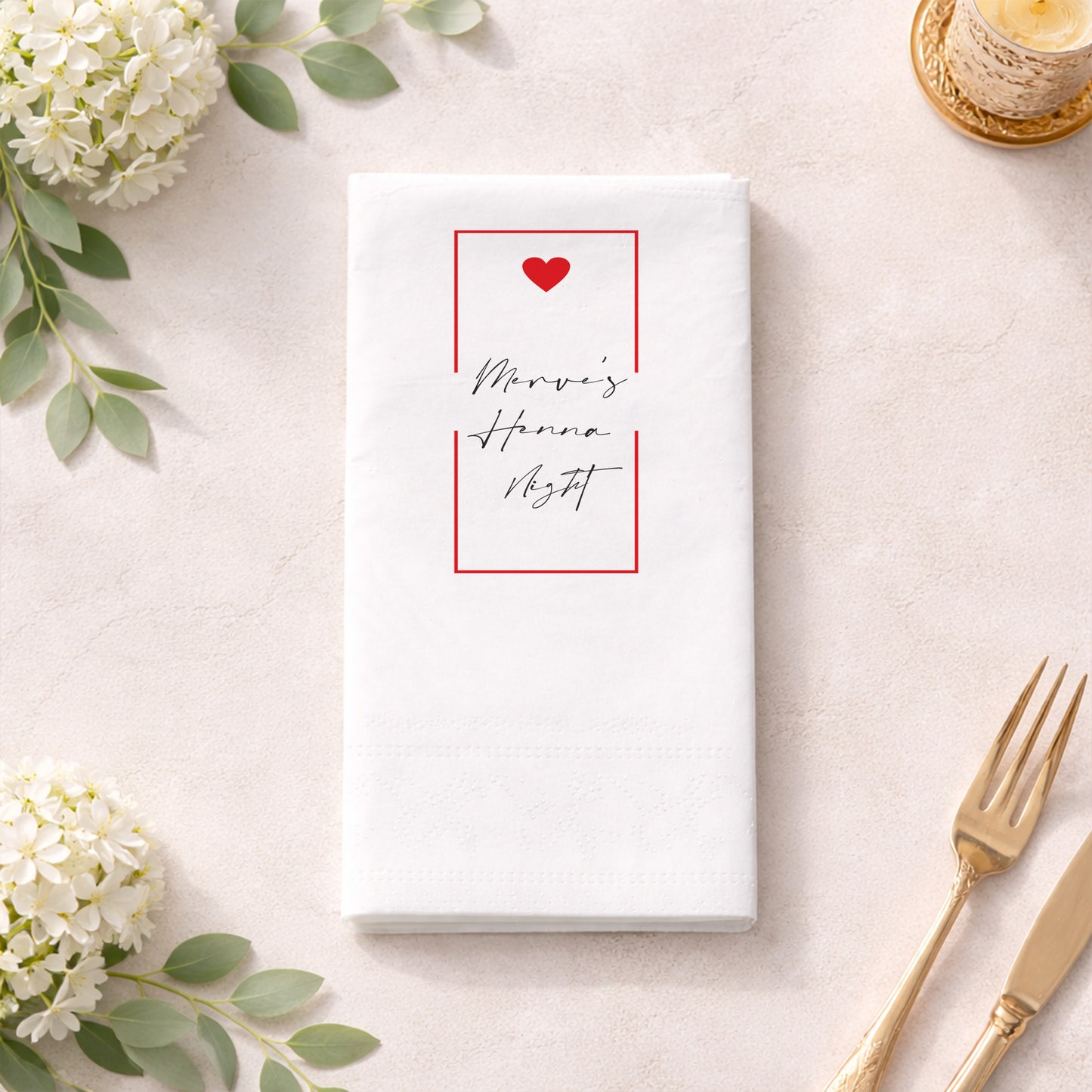 Düğün Nişan Kına İçin Modern Baskılı Peçete – Kişiye Özel Özel Gün Peçetesi