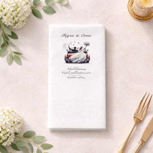 Feyza & Erva Teşekkür Mesajlı Düğün Baskılı Peçete