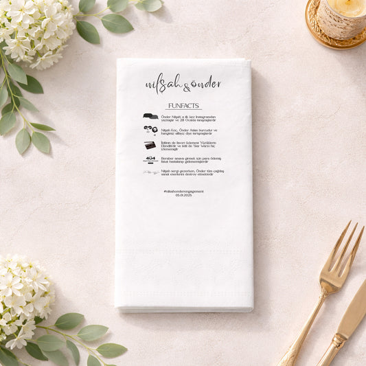 Nilşah & Önder Fun Facts Temalı Nişan Baskılı Peçete
