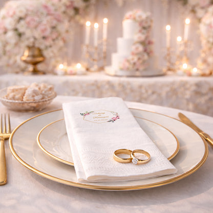 Selinay & Ramazan Çiçekli Gold Çerçeveli Düğün Baskılı Peçete