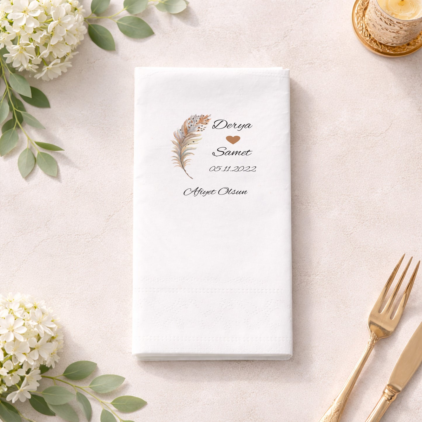 Derya & Samet Tüy Desenli Nişan ve Düğün Baskılı Peçete