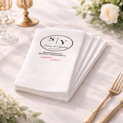 Yuvarlak Logolu Düğün Teşekkür Baskılı Peçete Tasarımı