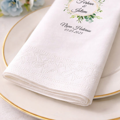 Yeşil Çelenkli Nişan Hatırası Baskılı Peçete