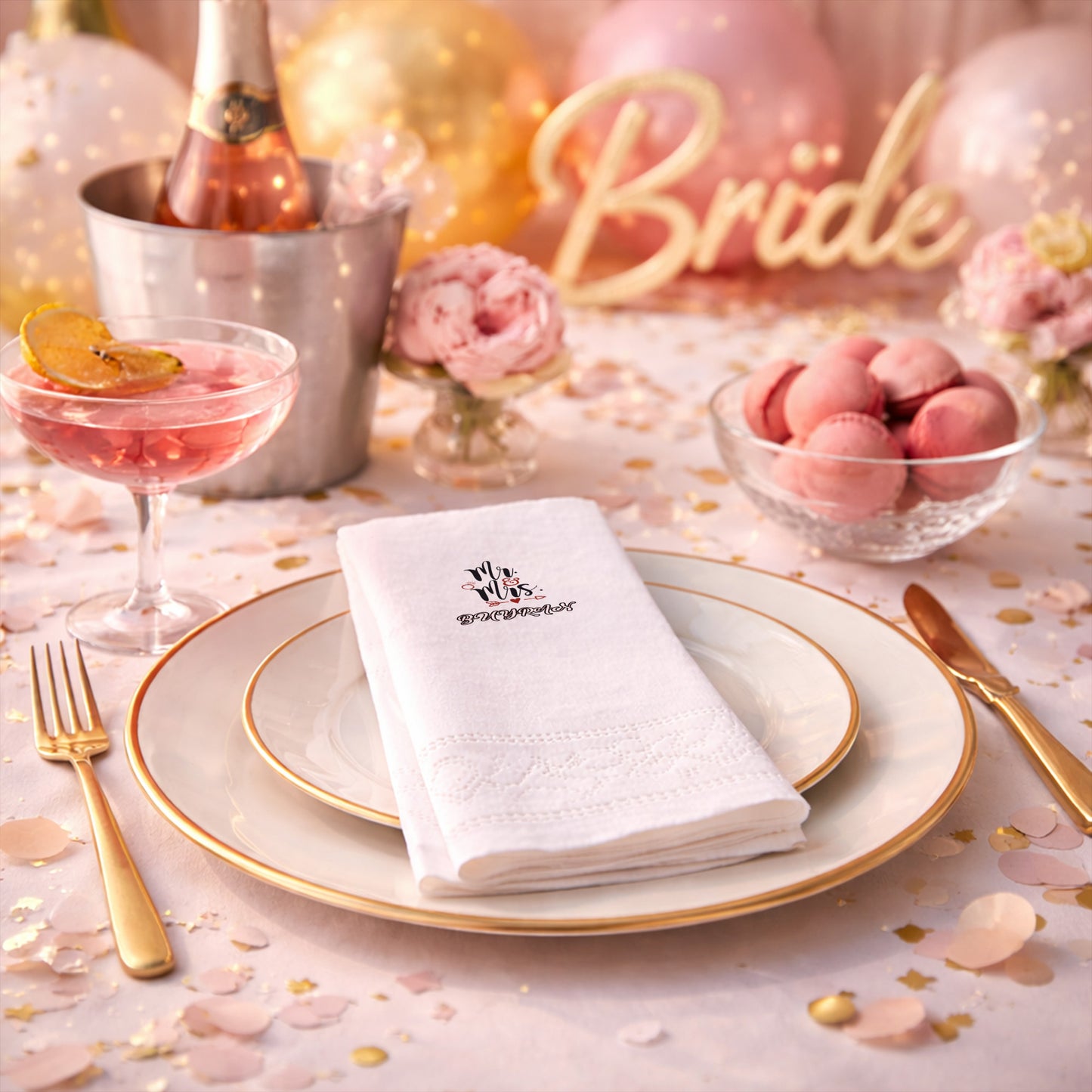 Mr & Mrs Yazılı İsimli Düğün Baskılı Peçete Tasarımı