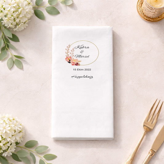 El Yazısı Tipografili İsimli Düğün ve Nişan Peçetesi