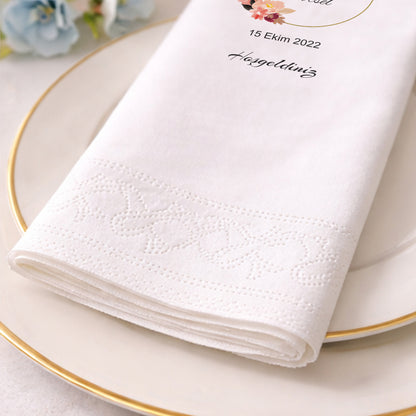 El Yazısı Tipografili İsimli Düğün ve Nişan Peçetesi