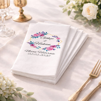 Gül Çerçeveli İsimli Nişan Hatırası Baskılı Peçete