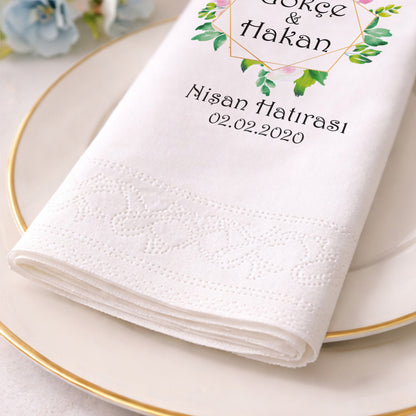 Altın Geometrik Çerçeveli İsimli Nişan Hatırası Baskılı Peçete