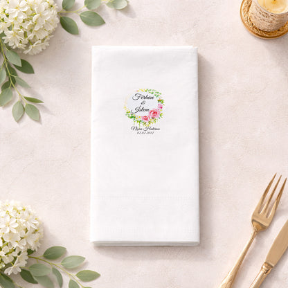 Pembe Gül Detaylı İsimli Nişan Hatırası Baskılı Peçete