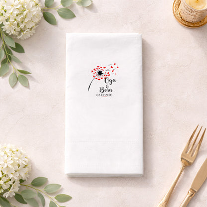 Canlı Çiçek Çerçeveli İsimli Nikah Hatırası Baskılı Peçete