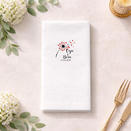 Canlı Çiçek Çerçeveli İsimli Nikah Hatırası Baskılı Peçete