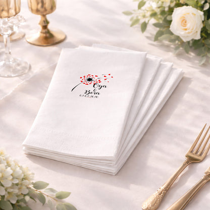 Canlı Çiçek Çerçeveli İsimli Nikah Hatırası Baskılı Peçete