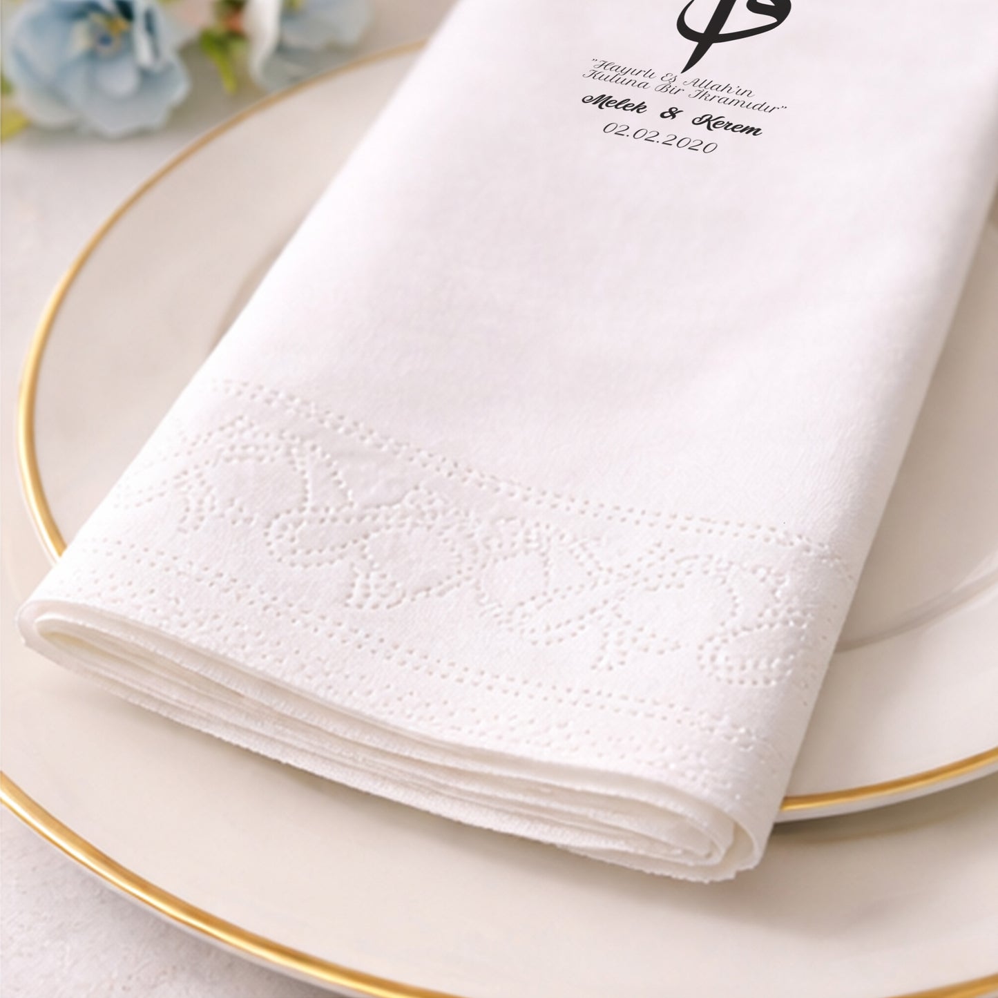 Lavanta Çelenkli Minimal Harfli Özel Gün Baskılı Peçete