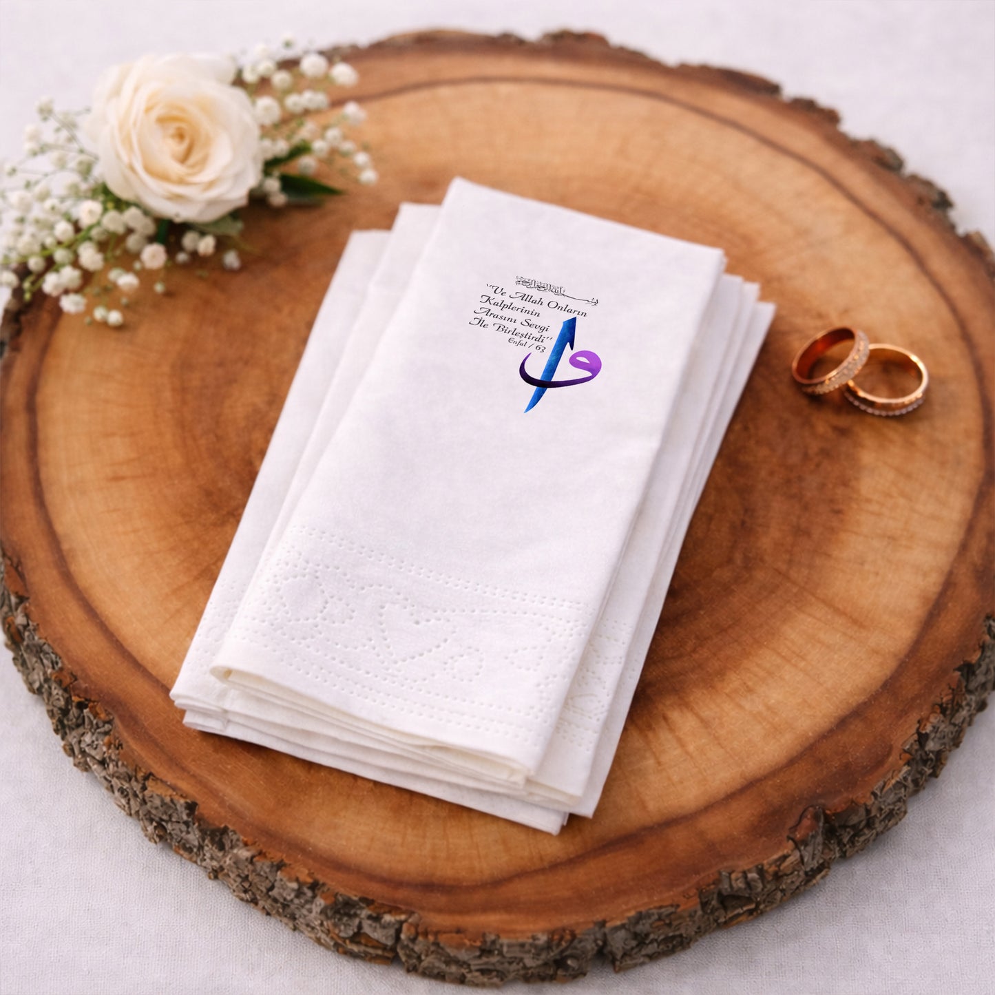 Renkli Hat Sanatlı Nikah ve Düğün Baskılı Peçete Tasarımı