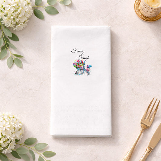 Sema & Semih Temalı Bisiklet Desenli Nişan Peçetesi