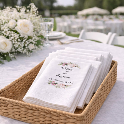 Nilay & Kerem Çiçekli Çerçeveli Düğün Peçetesi