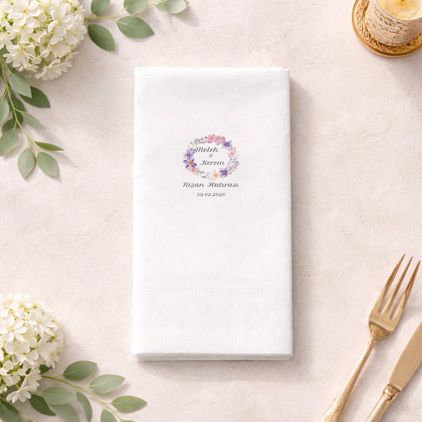 Melek & Kerem Çiçek Çemberli Nişan Peçetesi Tasarımı