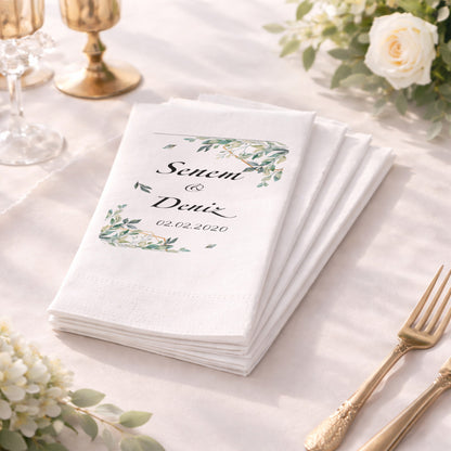 Senem & Deniz Yaprak Detaylı Düğün Peçetesi