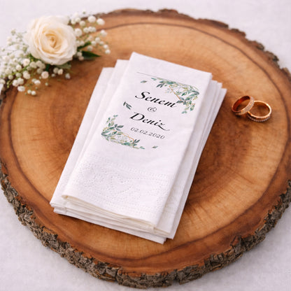 Senem & Deniz Yaprak Detaylı Düğün Peçetesi