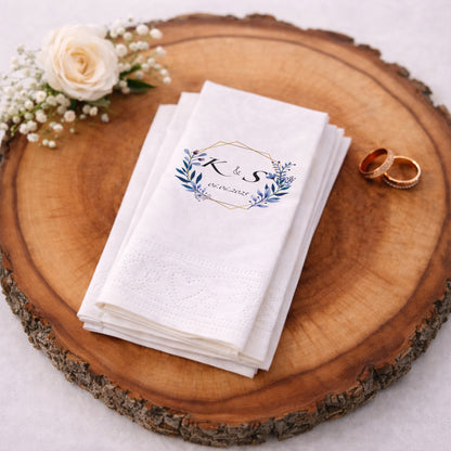 Geometrik Çerçeveli Yaprak Desenli İsimli Düğün ve Nişan Peçetesi