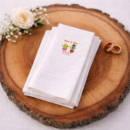 Eğlenceli Figürlü Kaktüs Temalı Nikah ve Kına Baskılı Peçete