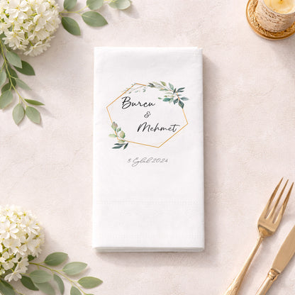 Doğal Çiçek Buketli Ayetli Nikah ve Düğün Peçetesi