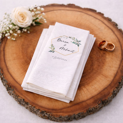 Doğal Çiçek Buketli Ayetli Nikah ve Düğün Peçetesi