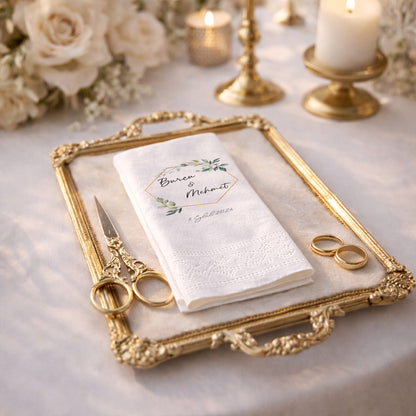 Doğal Çiçek Buketli Ayetli Nikah ve Düğün Peçetesi