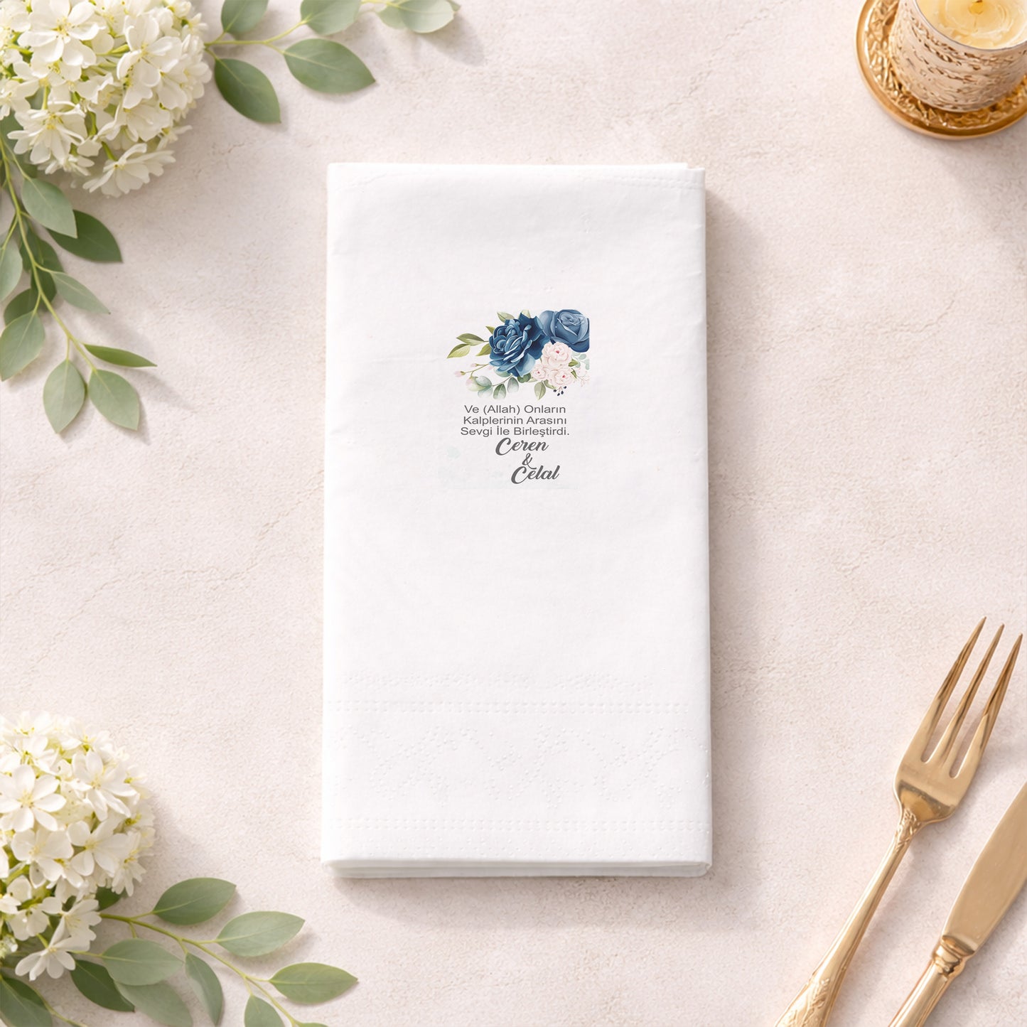 Çiçekli Geometrik Çerçeveli Söz ve Nişan Peçetesi