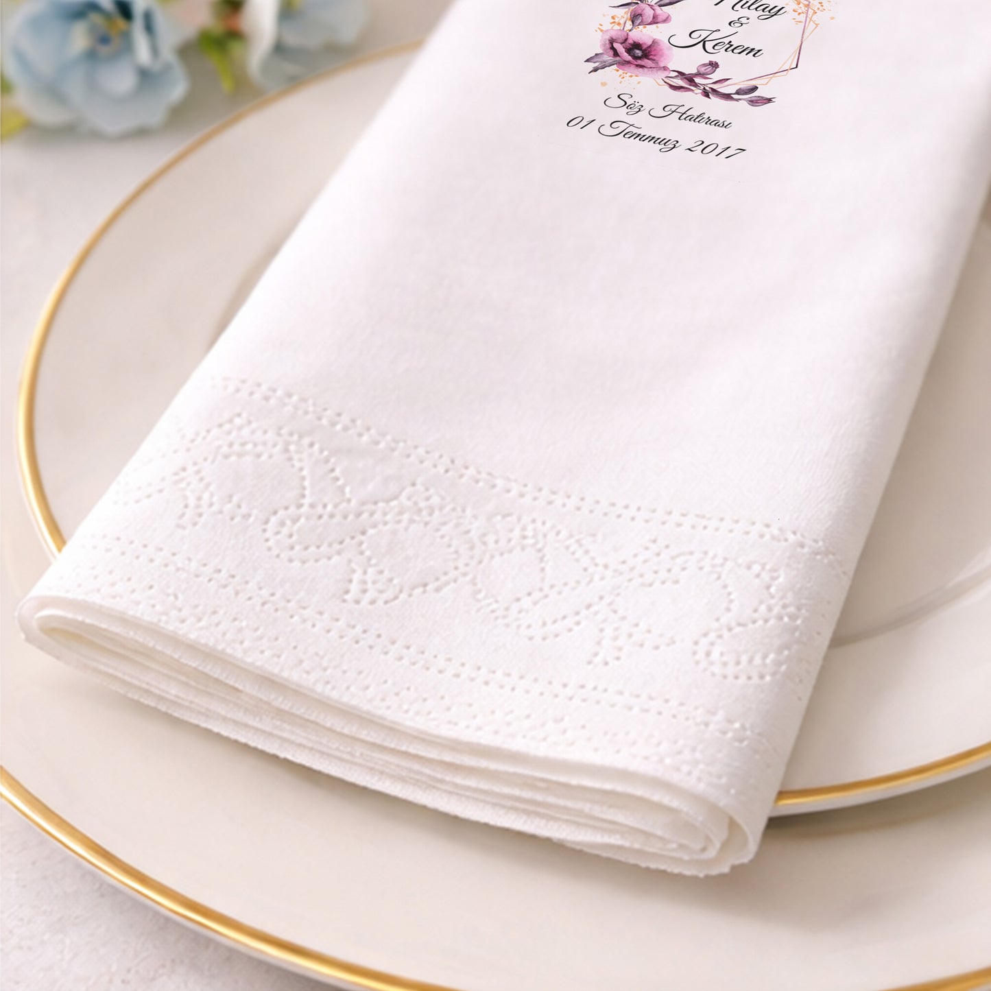 Lavanta ve Yeşillik Temalı Minimal Düğün Peçetesi