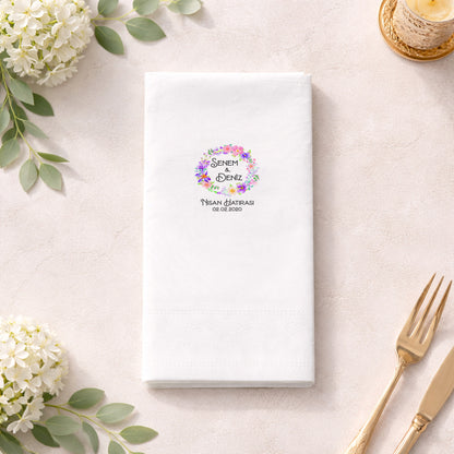 Çiçek Çemberli Sade Tipografili Nişan Peçetesi