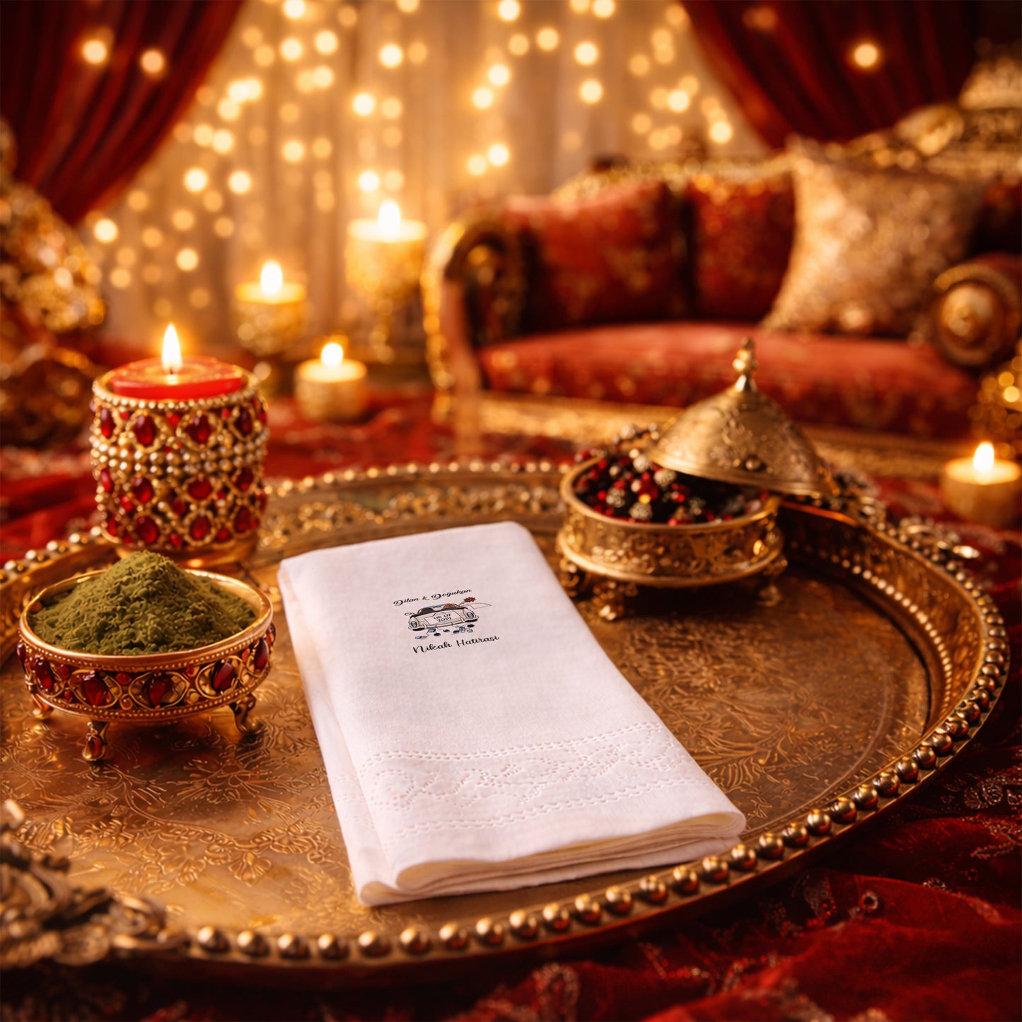 Gelin Arabası İllüstrasyonlu Nikah Hatırası Baskılı Peçete