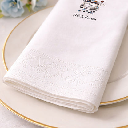 Gelin Arabası İllüstrasyonlu Nikah Hatırası Baskılı Peçete