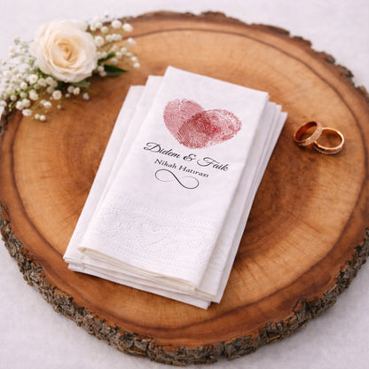 Parmak İzi Kalp Tasarımlı Nikah ve Düğün Baskılı Peçete