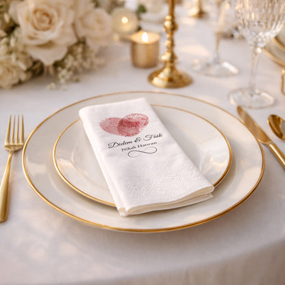 Parmak İzi Kalp Tasarımlı Nikah ve Düğün Baskılı Peçete