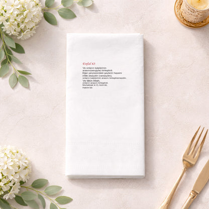 Minimal Ayet Metinli Nikah ve Düğün Baskılı Özel Gün Peçetesi