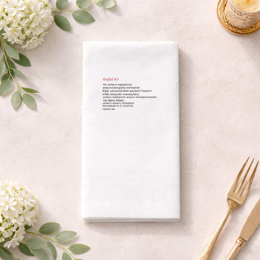 Minimal Ayet Metinli Nikah ve Düğün Baskılı Özel Gün Peçetesi