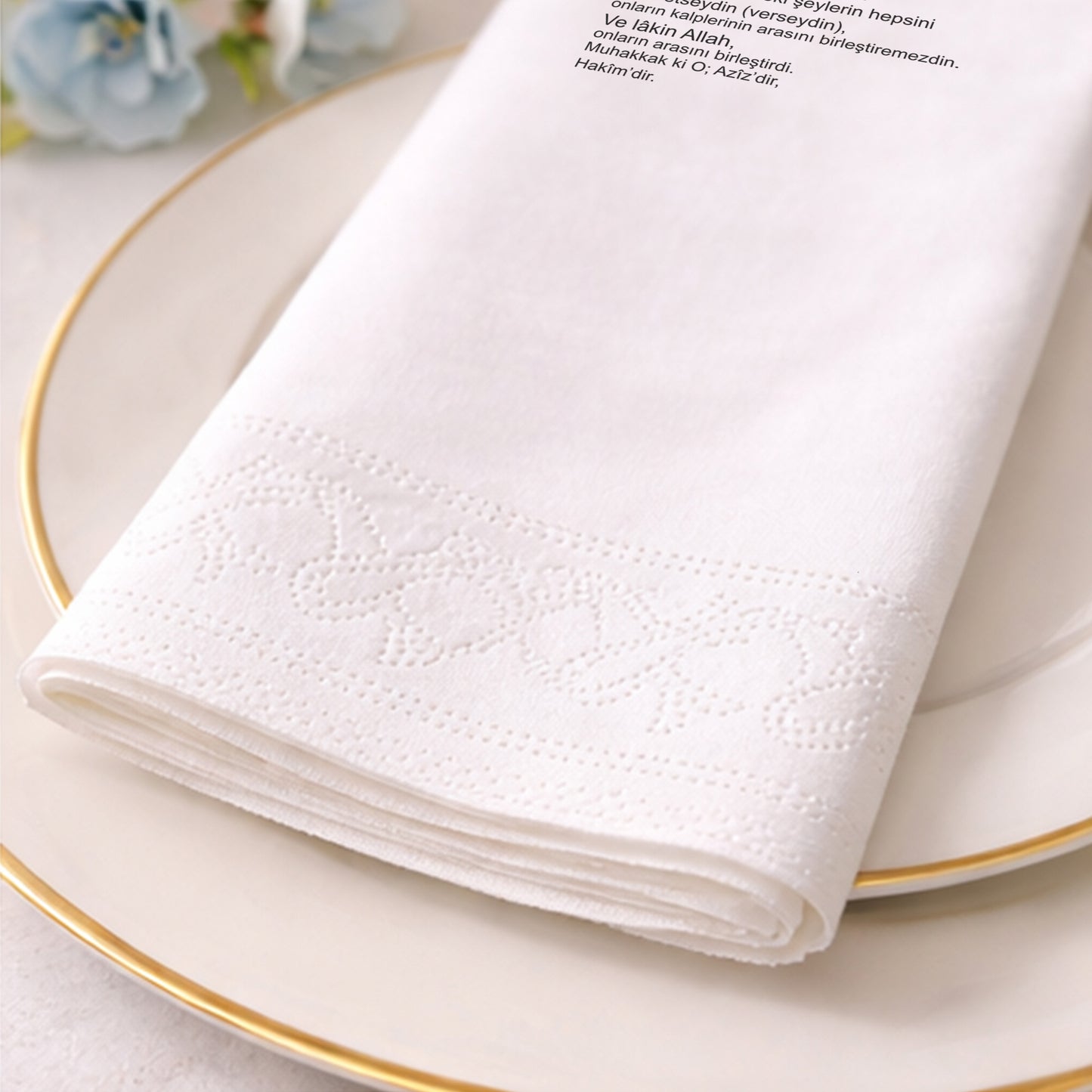 Minimal Ayet Metinli Nikah ve Düğün Baskılı Özel Gün Peçetesi