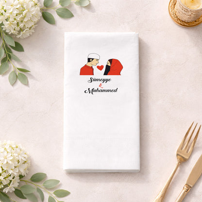 Figürlü Muhafazakâr Temalı İsimli Nikah Baskılı Özel Gün Peçetesi