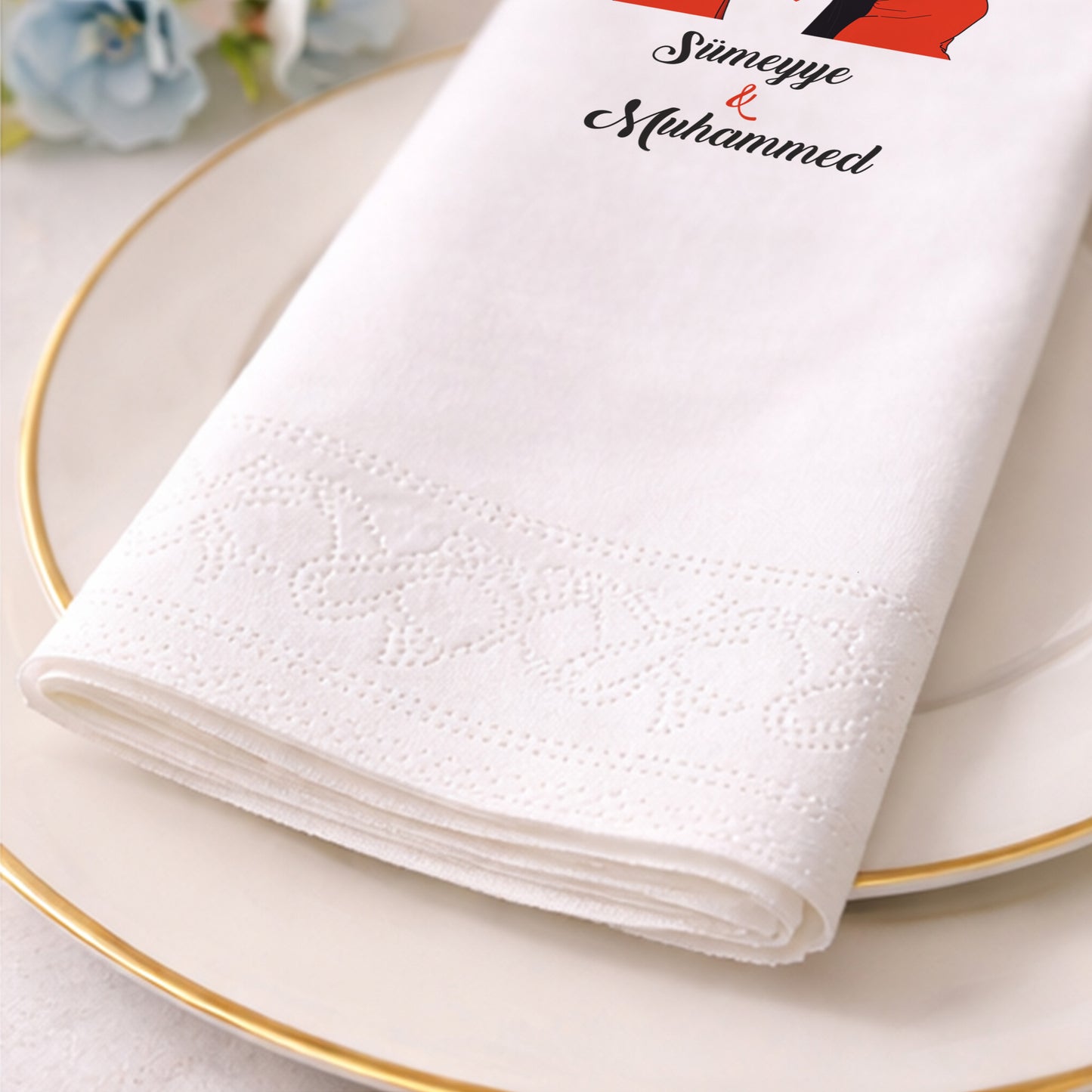 Figürlü Muhafazakâr Temalı İsimli Nikah Baskılı Özel Gün Peçetesi