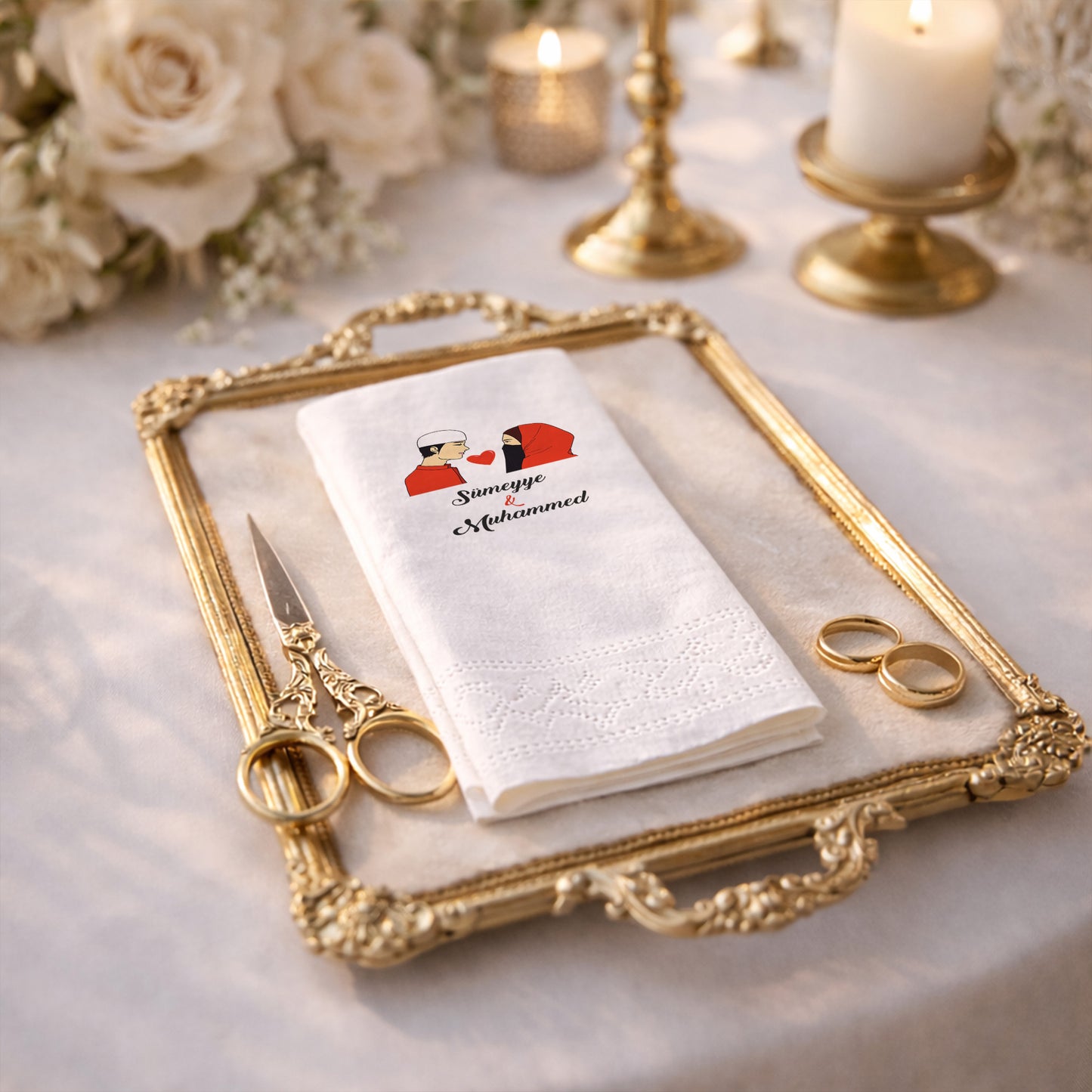 Figürlü Muhafazakâr Temalı İsimli Nikah Baskılı Özel Gün Peçetesi