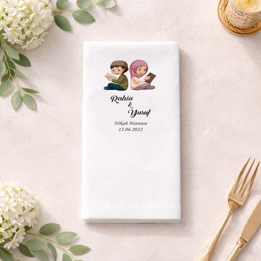 Çocuk Figürlü Muhafazakâr Nikah Hatırası Baskılı Peçete