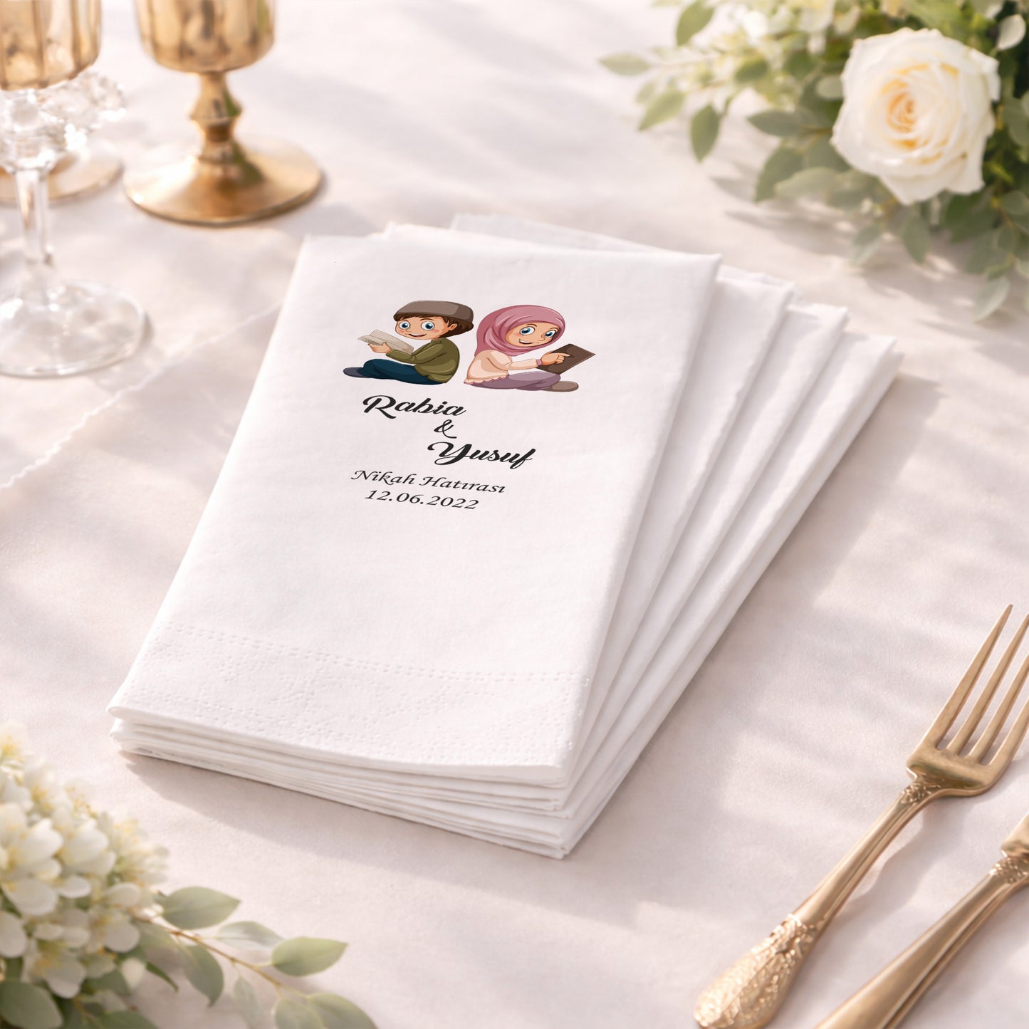 Çocuk Figürlü Muhafazakâr Nikah Hatırası Baskılı Peçete