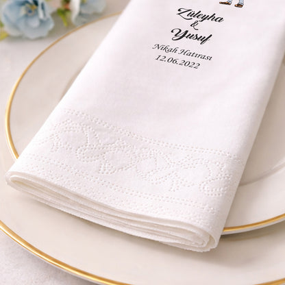 Geleneksel Kıyafetli Figürlü İsimli Nikah Baskılı Peçete
