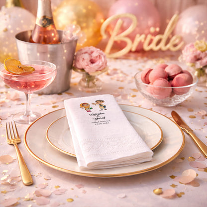 Geleneksel Kıyafetli Figürlü İsimli Nikah Baskılı Peçete