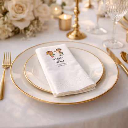 Geleneksel Kıyafetli Figürlü İsimli Nikah Baskılı Peçete