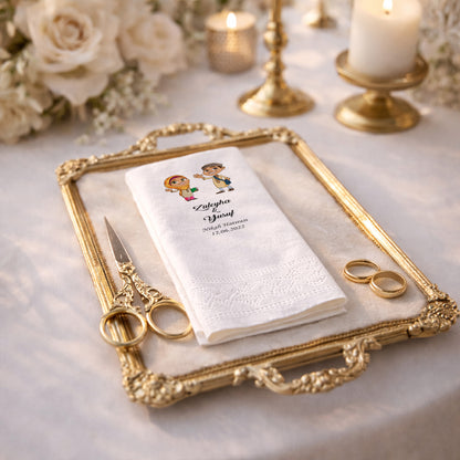 Geleneksel Kıyafetli Figürlü İsimli Nikah Baskılı Peçete