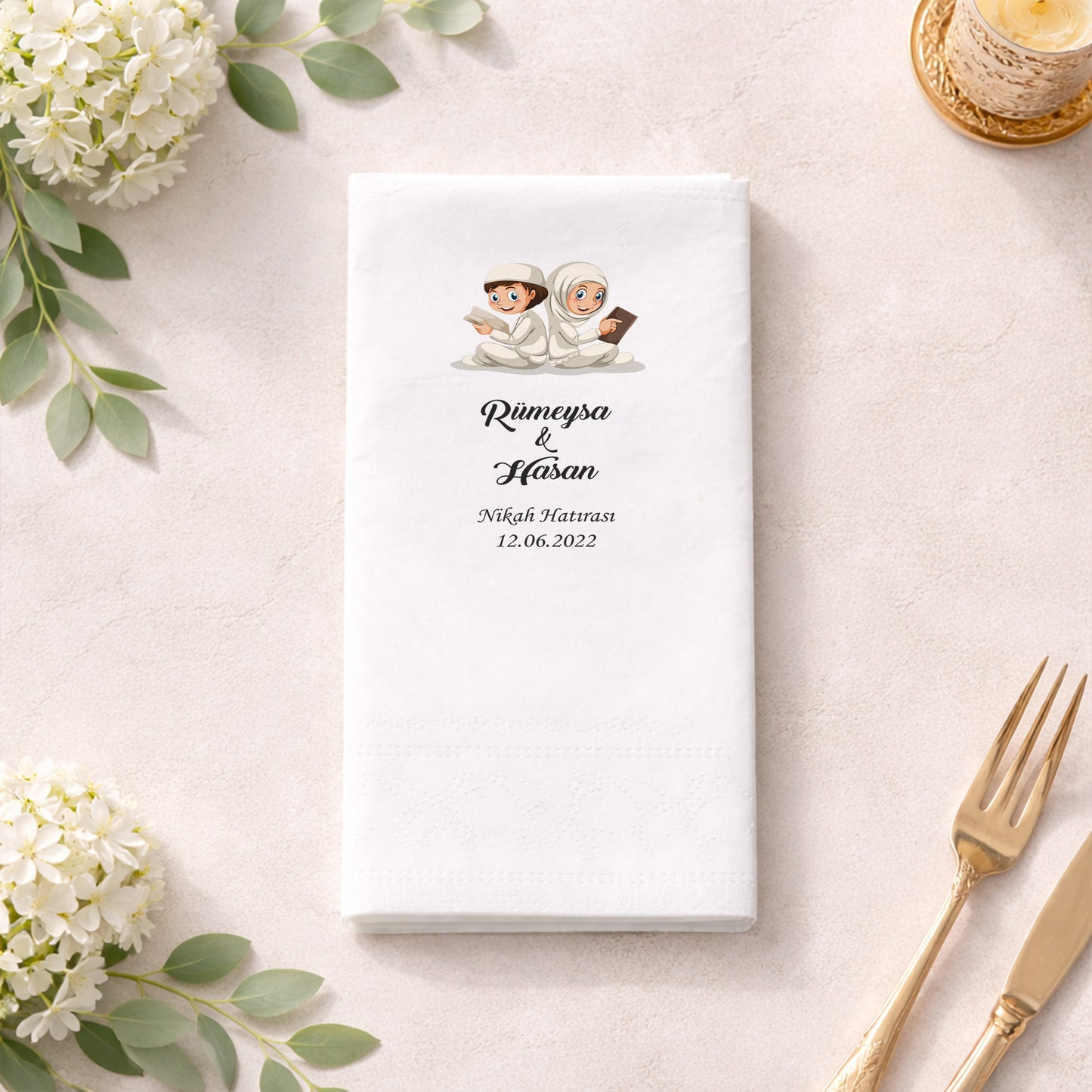 Sade Tipografili Hoşgeldiniz Yazılı Düğün Baskılı Peçete
